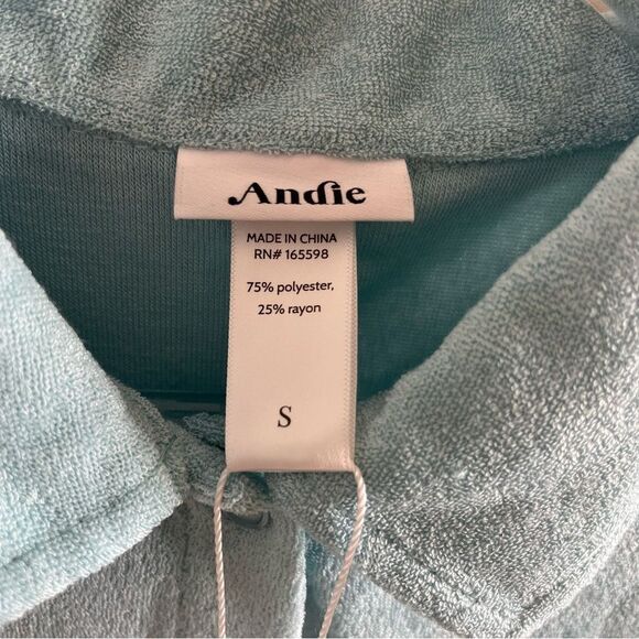Andie Swim The Cropped Button Up Swim Coverup Terry Shirt Cabana Blue Size S NWT - Picture 7 of 12